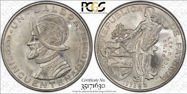 1953 Balboa Republic of Panama 50th Ann. MS63