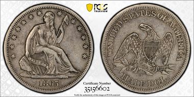 1865-S 50C WB-1, Small Wide Broken S XF40