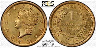 1852-O G$1 S.S. Central America #2 (with Pinch) N1