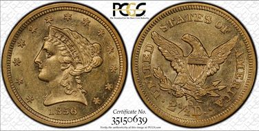 1856-S $2.50 S.S. Central America #2 AU58+ 