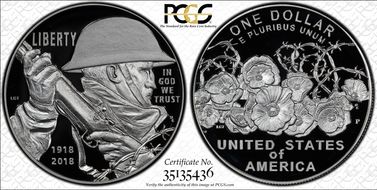 2018-P $1 WWI Centennial PR69DCAM