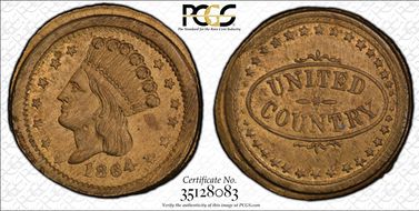1864 Token F-56/436d Copper-Nickel United Country MS64