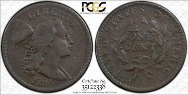 1794 1C Head of 1794 S-44, Short Bust N1BN
