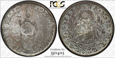 (1834-37) 8 R KM-138.2 C/M on Peru 8R AU53