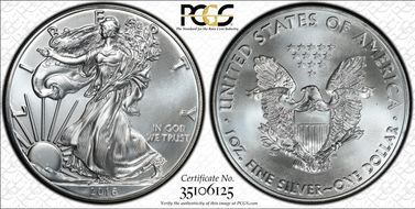 2016-(P) $1 Silver Eagle Struck at Philadelphia MS69