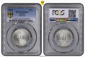 1918 2 Fr Gad-532 F-266 MS64