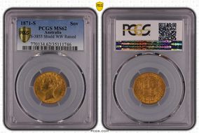 1871-S Sov S-3855 Shield WW Raised MS62