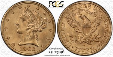 1906-D $5 MS66+