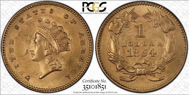 1854 G$1 Type 2 MS63+ 