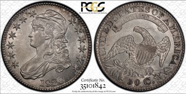 1828 50C Square 2, Small 8s, Lg. Letters AU58+