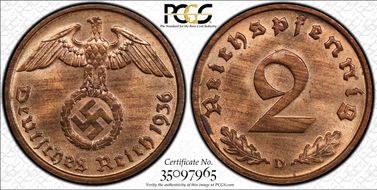 1936-D 2 Pfg J-362 MS64RB