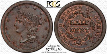 1850 1/2C MS63BN