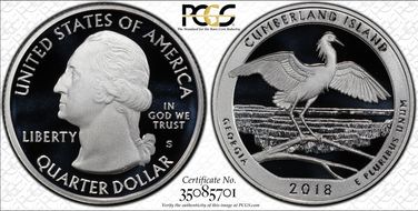 2018-S 25C Cumberland Island NP-Silver First Strike PR70DCAM