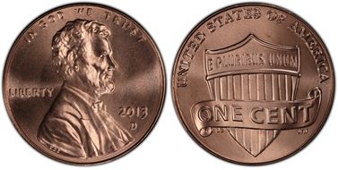 2013-D 1C Shield MS68RD