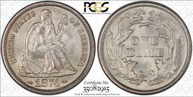 1874 10C Arrows MS65