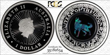 2018-P $1 Year of the Dog Opal Ag PR69DCAM
