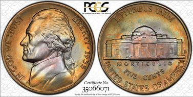 1938-D 5C Jefferson MS67+