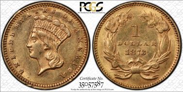 1873 G$1 Open 3 AU58