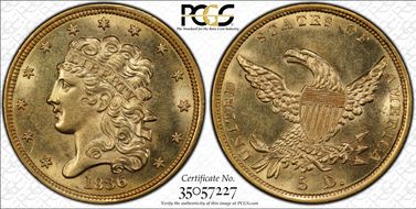1836 $5 MS63+