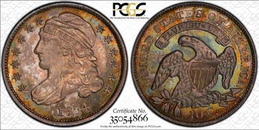 1834 10C JR-7, Small 4 MS66