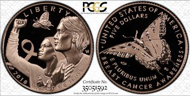 2018-W $5 Breast Cancer Awareness First Strike label PR69DCAM