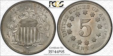 1867 5C No Rays MS63