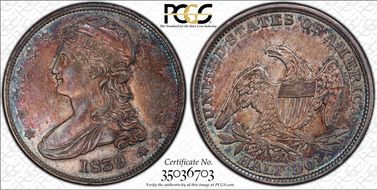 1839 50C Capped Bust AU55