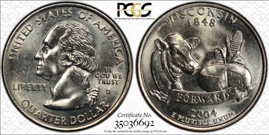 2004-D 25C FS-5902, Wisconsin Extra Leaf Low MS64