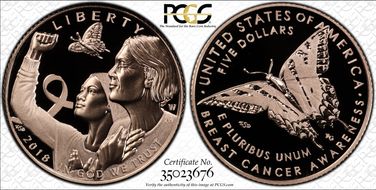 2018-W $5 Breast Cancer Awareness First Strike label PR70DCAM