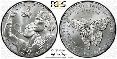 2018-P $1 Breast Cancer Awareness First Strike label MS69