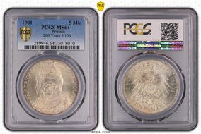 1901 5 Mk 200 Years J-106 KM-526  Ag MS64