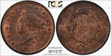 1820 1C N-13 Large Date MS63+ RB