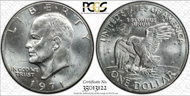 1971-S $1 FS-401, Peg Leg MS64