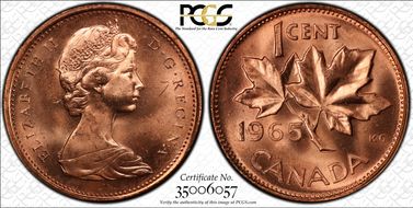 1965 1C Type 1, Sm Beads, Pt 5 MS65RD