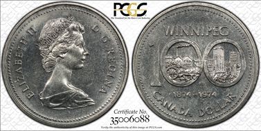 1974 $1 Winnipeg - Single Yoke MS66