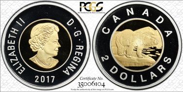 2017 $2 Polar Bear Silver Gold-Plated Core PR69DCAM