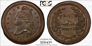 1863 Token F-26/418a Copper Peace Forever MS62BN