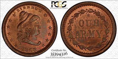 1863 Token F-45/332a Our Army MS66RB