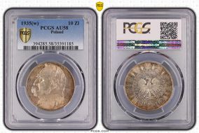 1935(w) 10 Zl KM-29  Ag AU58