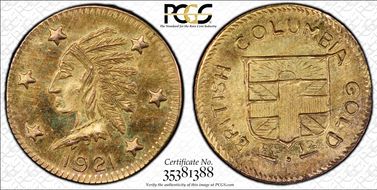 1921 $1/2 Token Greene-210 Brass British Columbia Gold MS64