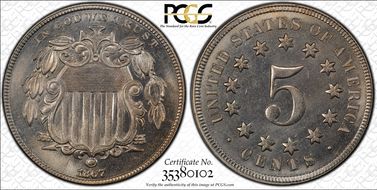 1867 5C No Rays MS65
