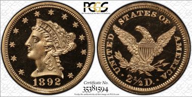 1892 $2.50 PR66DCAM