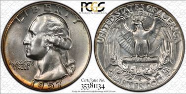 1957-D 25C Misplaced MM FS-501 MS65