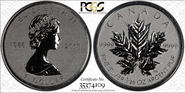 2013 $1 Maple Leaf/Ag Rev Proof 25th Anniversary PR69
