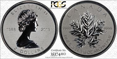 2013 $2 Maple Leaf/Ag Rev Proof 25th Anniversary PR70
