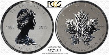 2013 $3 Maple Leaf/Ag Rev Proof 25th Anniversary PR70