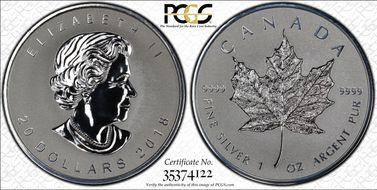 2018 $20 Maple Leaf/ Ag Rev Proof 30th Anniversary Incuse PR69