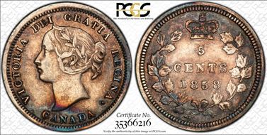 1858 5C Large Date RP2 XF40