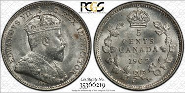 1907 5C Wide Date MS64