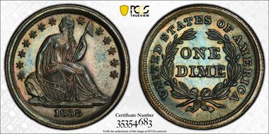 1838 10C No Drapery, Large Stars MS65